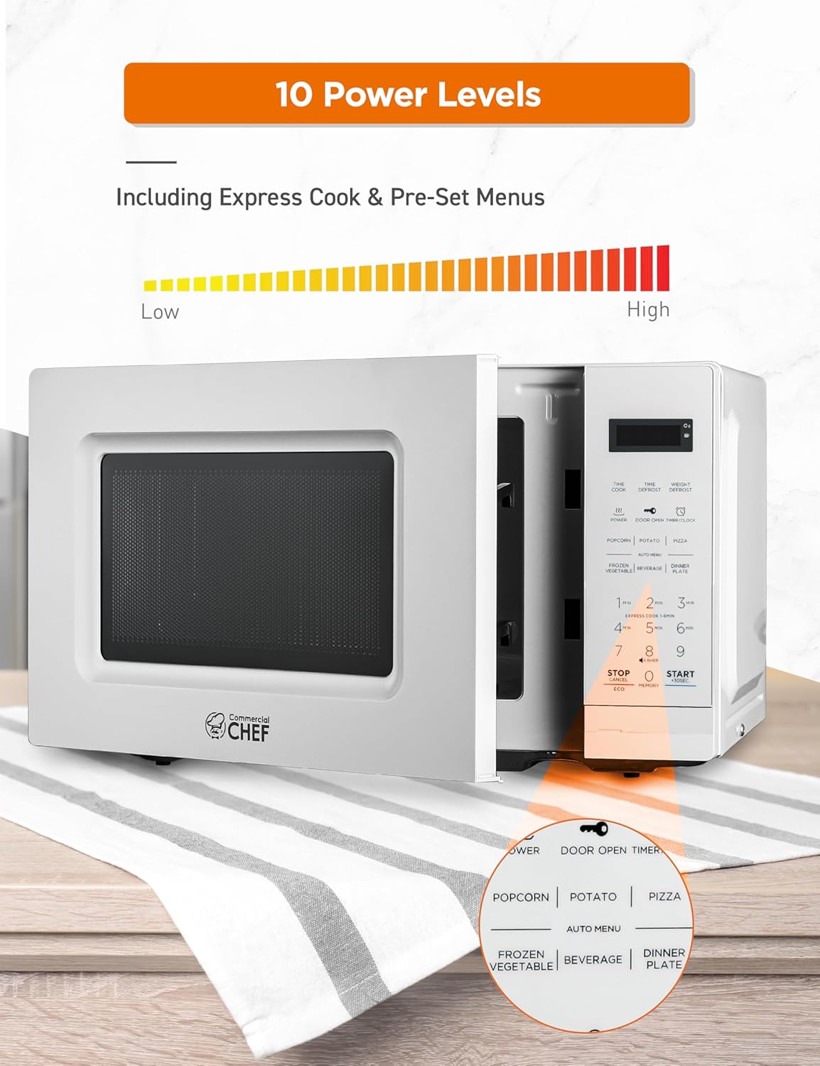 COMMERCIAL CHEF 0.6 Cubic Foot Microwave with 6 Power Levels, Small Microwave with Grip Handle, 700W Countertop Microwave with 30 Minute Timer and Mechanical Dial Controls, White