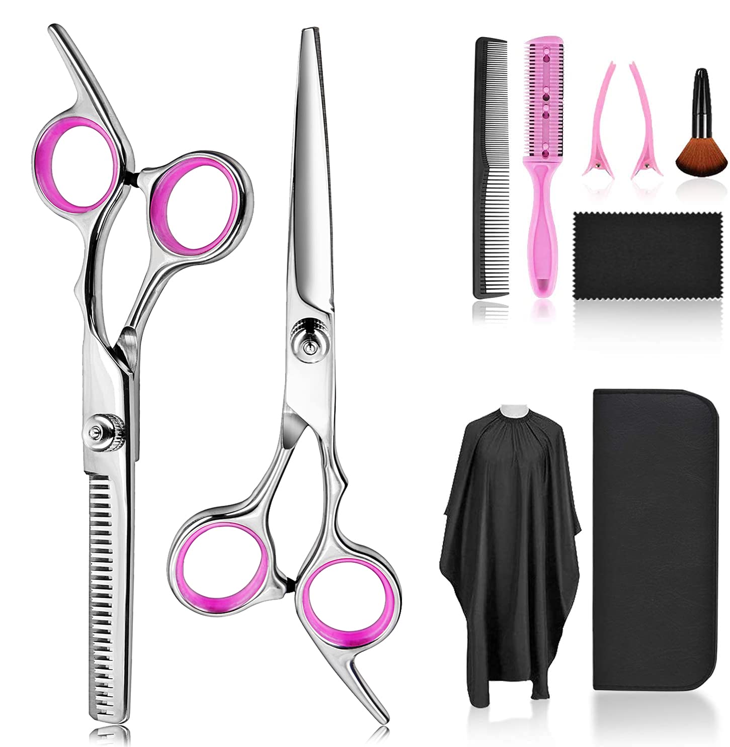 Hair Cutting Scissors Thinning Shears- Fcysy Professional Barber Sharp Hair Scissors Hairdressing Shears Kit with Haircut Accessories in Leather Case for Cutting Styling Hair for Women Men Pet- 7 Pcs