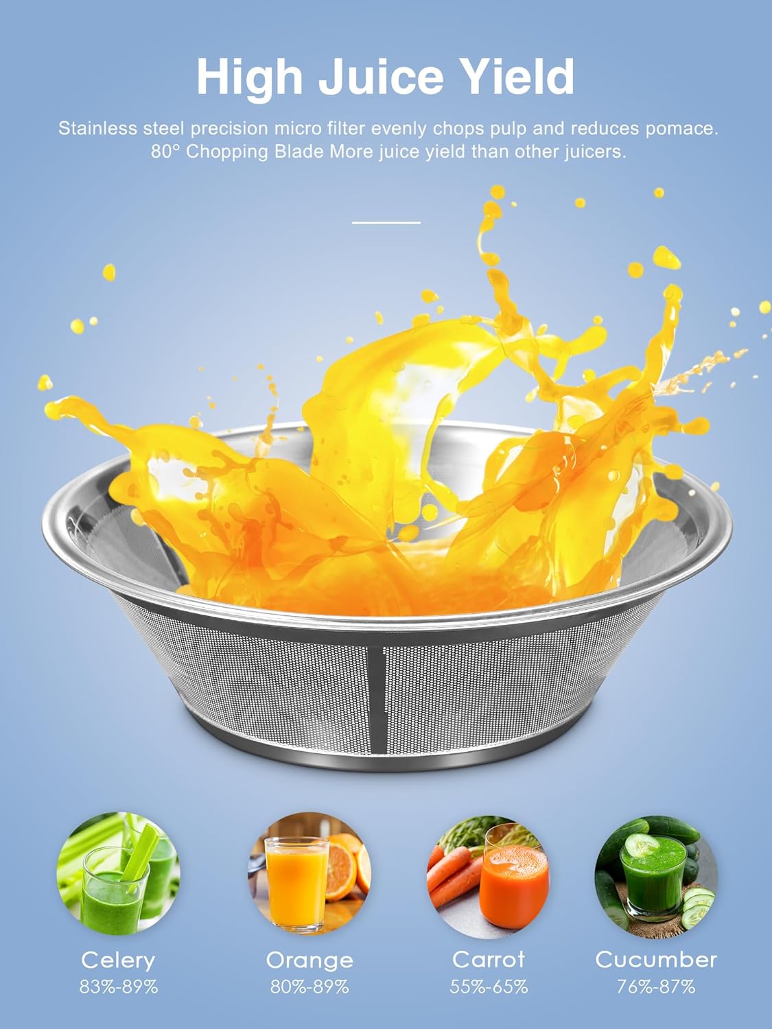 Qcen Juicer Machine, 800W Centrifugal Juicer Extractor with Wide Mouth 3” Feed Chute for Fruit Vegetable, Easy to Clean, Stainless Steel, BPA-free (Black)