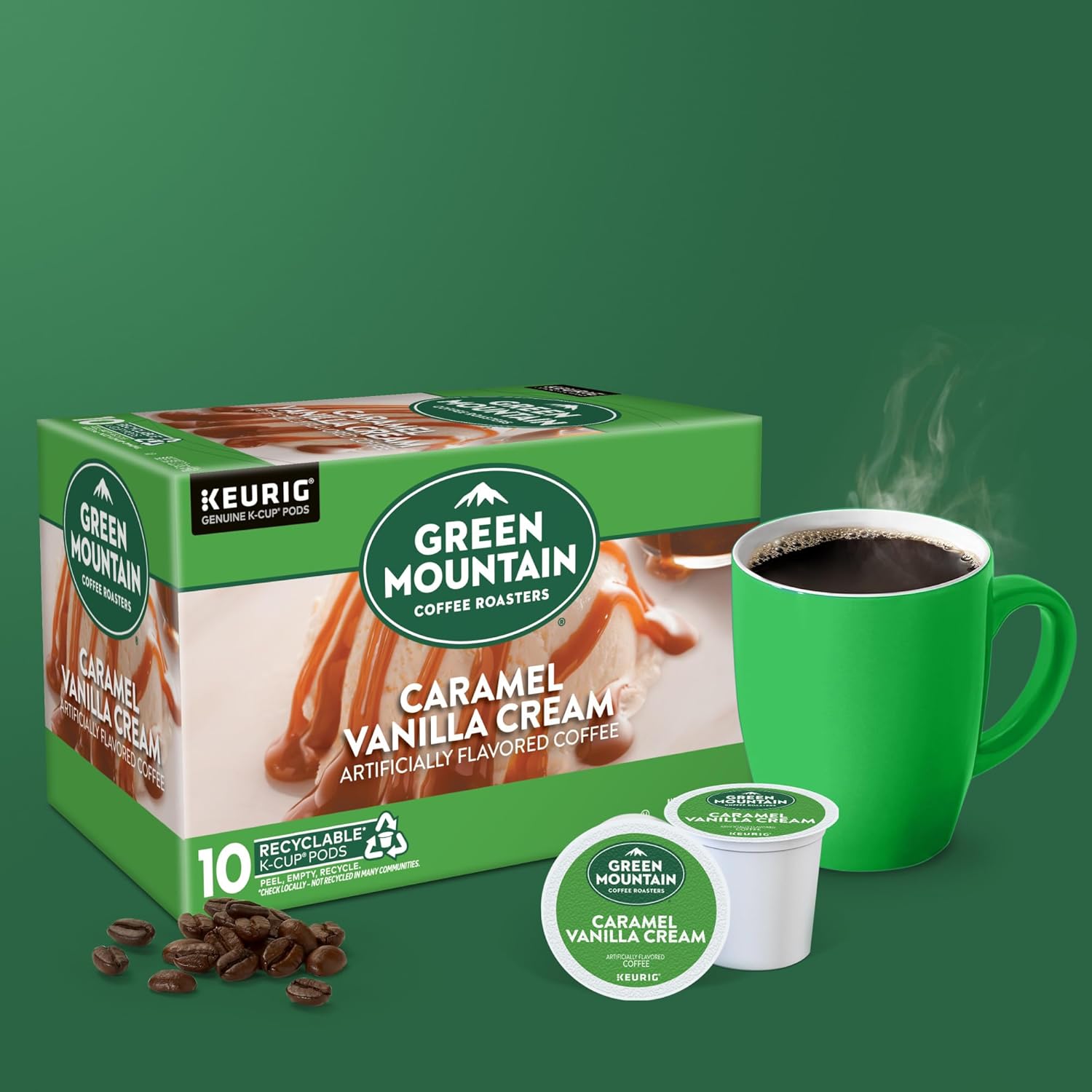 Green Mountain Coffee Roasters Caramel Vanilla Cream Keurig Single-Serve K-Cup pods, Light Roast Coffee, 72 Count (6 Packs of 12)