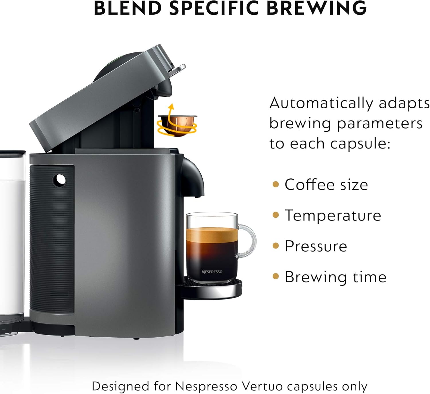 Nespresso Vertuo Plus Deluxe Coffee and Espresso Maker by De'Longhi, Titan with Aeroccino Milk Frother, 110 Volts