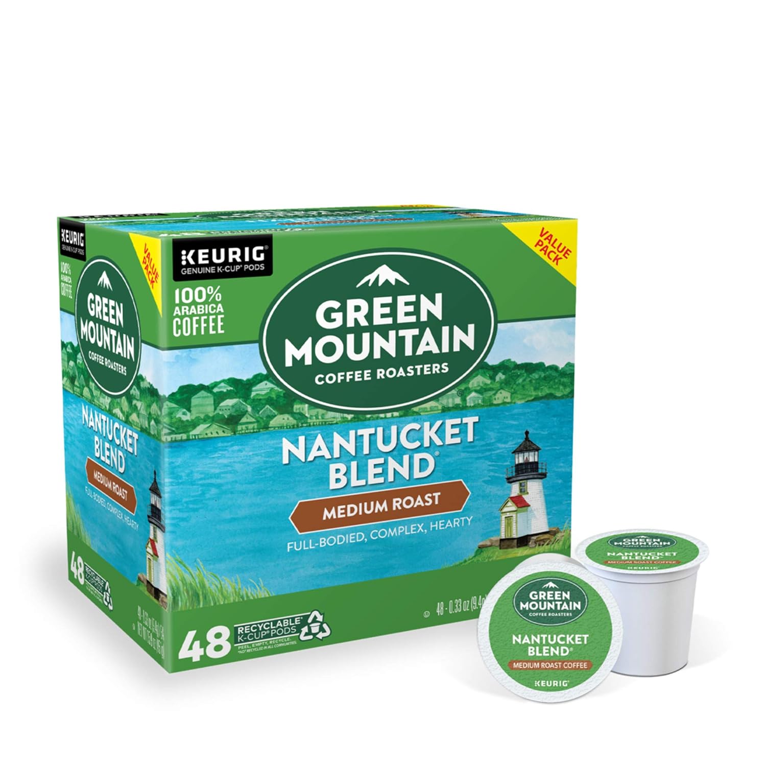 Green Mountain Coffee Roasters Half Caff Keurig Single-Serve K-Cup pods, Medium Roast Coffee, 72 Count (6 Packs of 12)