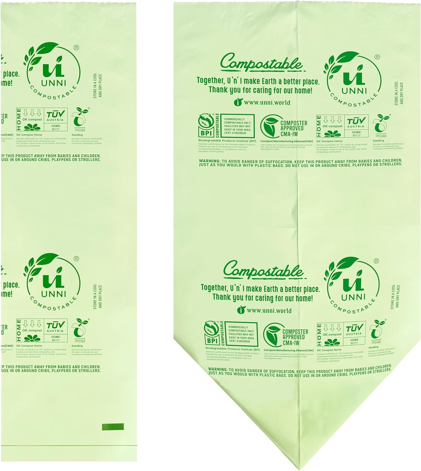 UNNI Compostable Liner Bags, 2.6 Gallon, 9.84 Liter, 100 Count, Extra Thick 0.71 Mil, Small Kitchen Food Scrap Waste Bags, ASTM D6400, US BPI, CMA & Europe OK Compost Home Certified, San Francisco