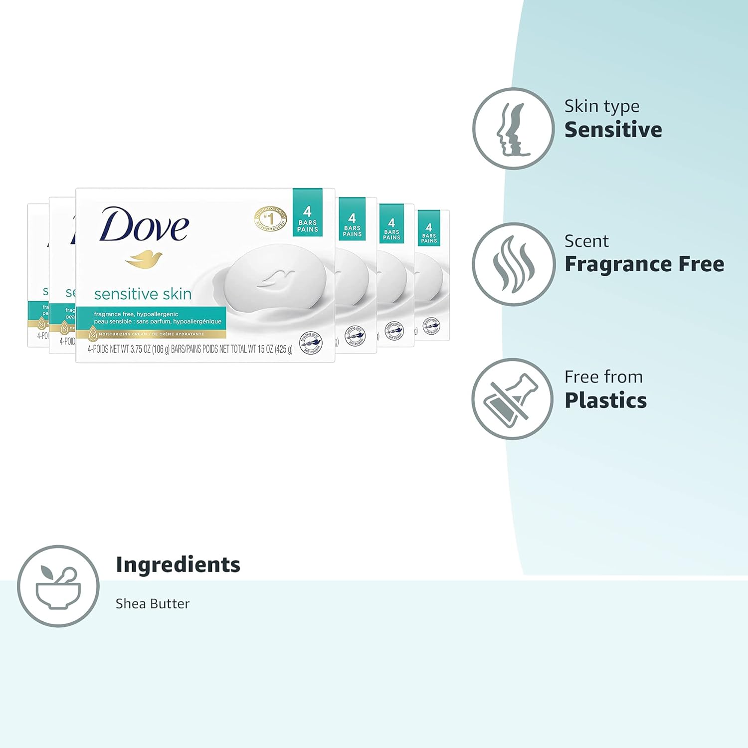 Dove Beauty Bar More Moisturizing Than Bar Soap for Softer Skin, Fragrance-Free, Hypoallergenic Beauty Bar Sensitive Skin With Gentle Cleanser 3.75 oz 14 Bars