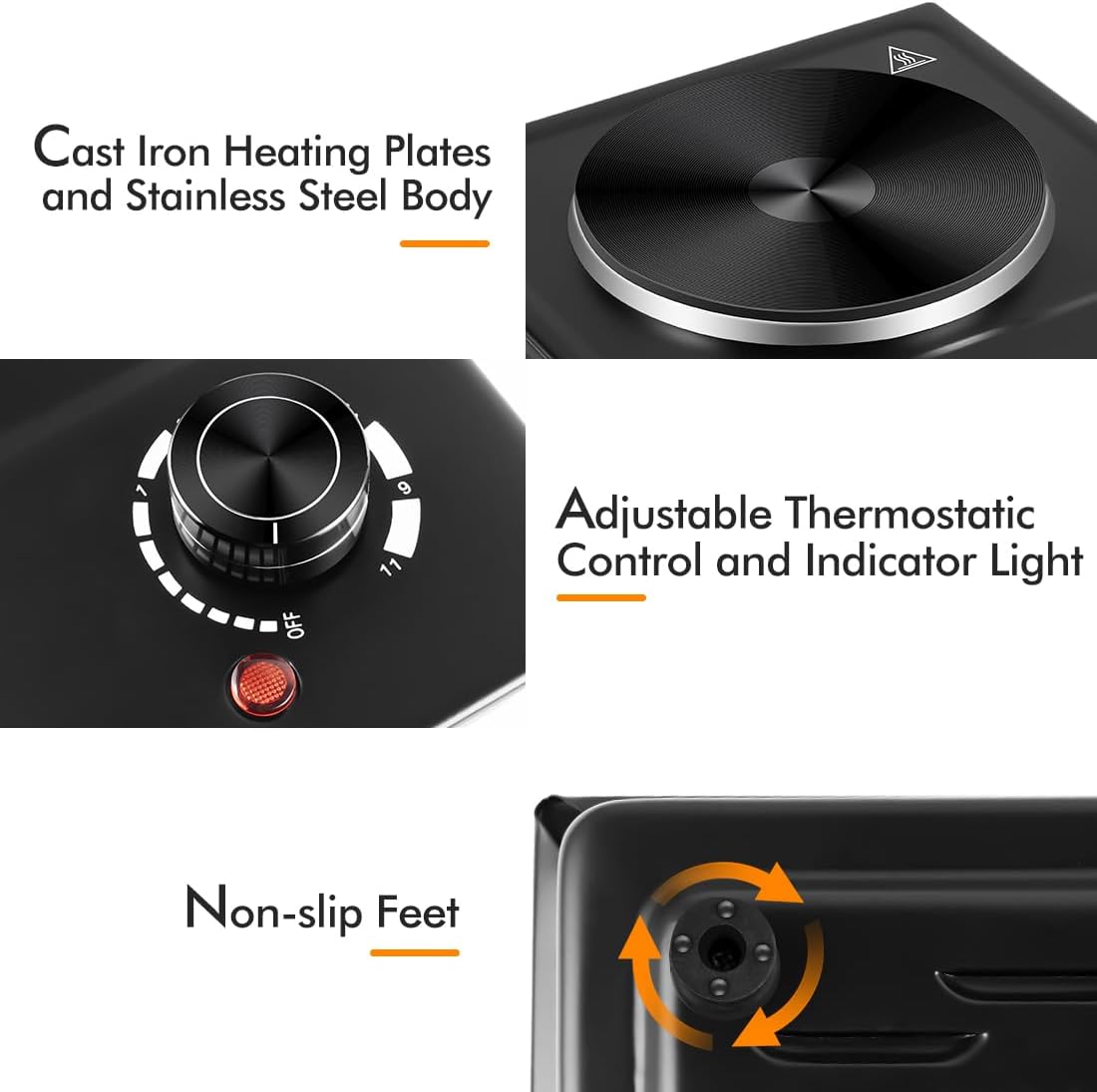 CUSIMAX 1800W Ceramic Electric Hot Plate for Cooking, Dual Control Infrared Cooktop, Double Burner, Portable Countertop Burner, Glass Plate Electric Cooktop, Silver, Stainless Steel-Upgraded Version