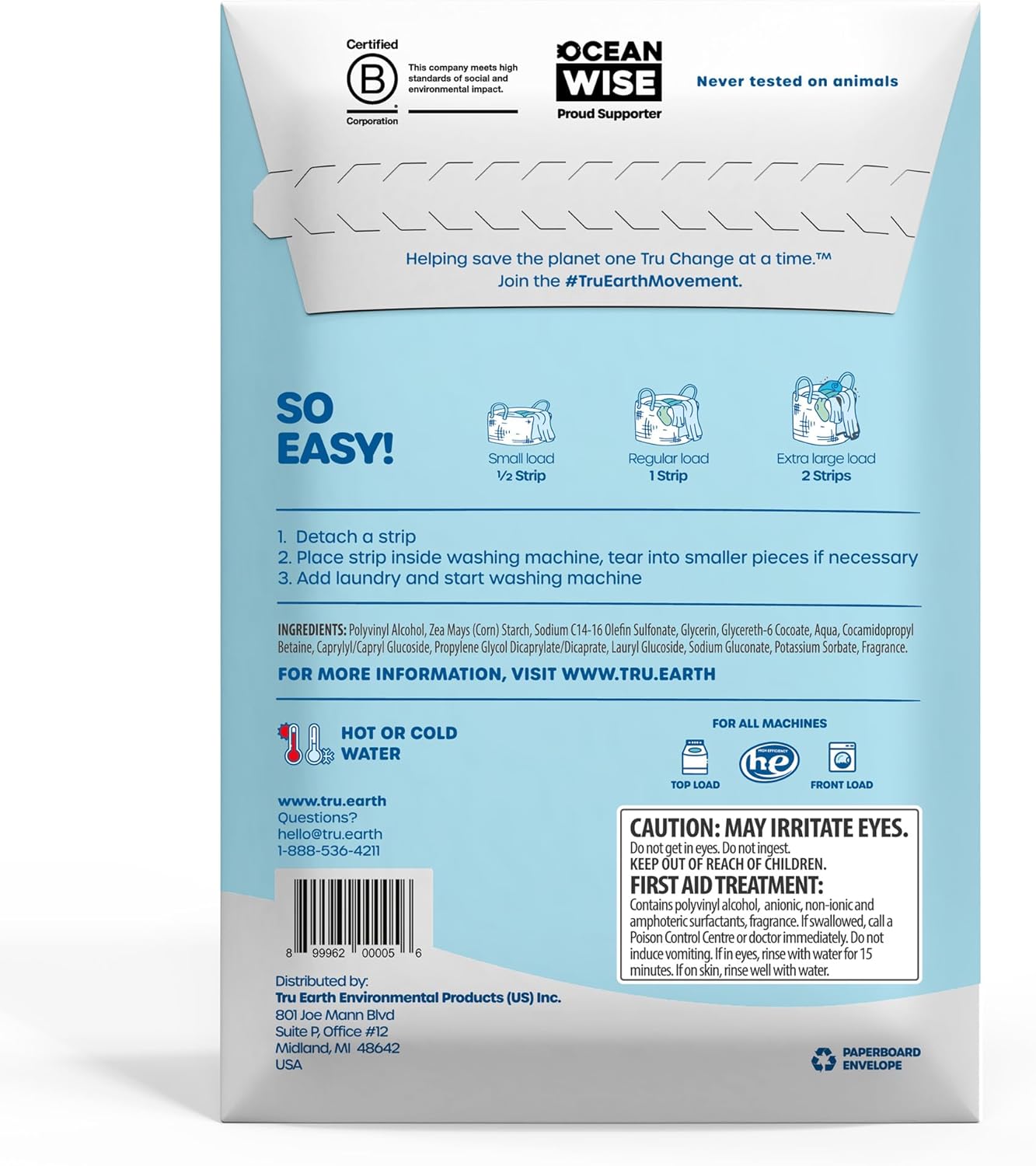 Tru Earth Compact Dry Laundry Detergent Sheets - Up to 64 Loads (32 Sheets) - Paraben-Free - Original Eco-Strip Liquidless Laundry Detergent, Travel Laundry Sheets - Fresh Linen
