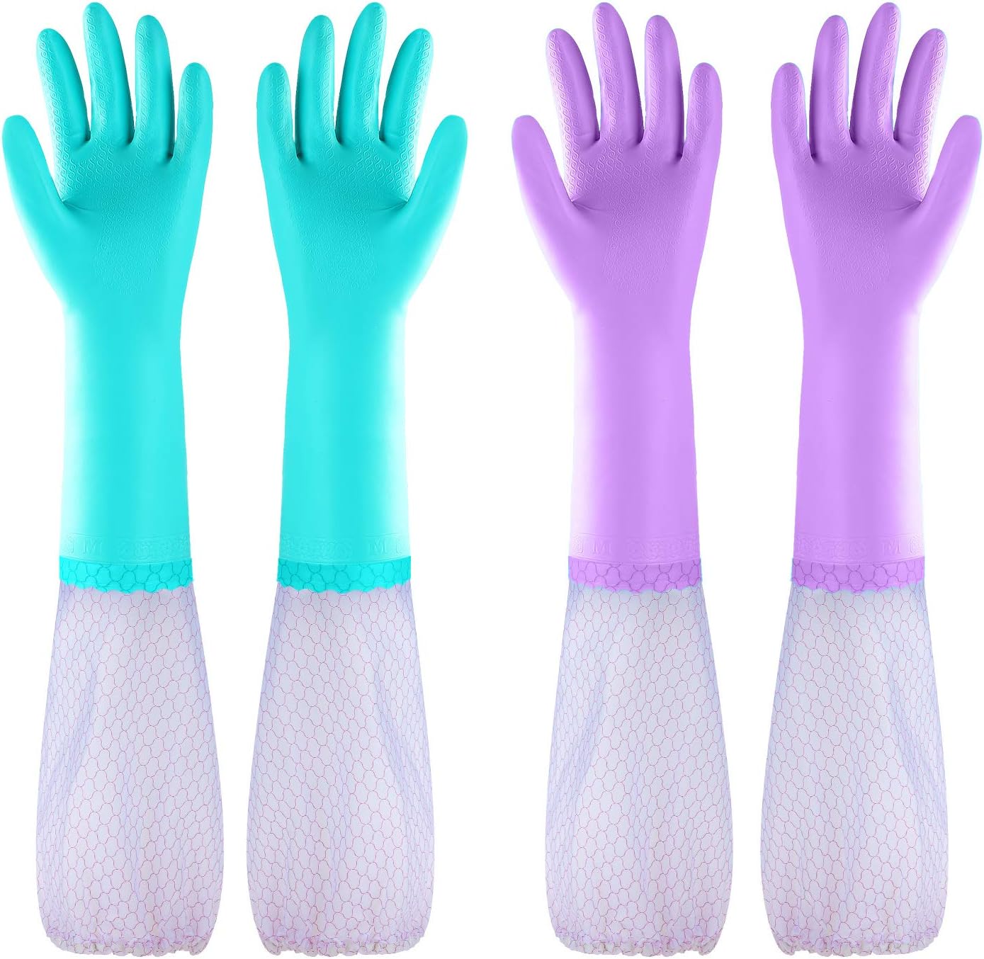 Elgood Reusable Dishwashing Cleaning Gloves with Latex free, Cotton lining,Kitchen Gloves 2 Pairs,Purple+blue Medium