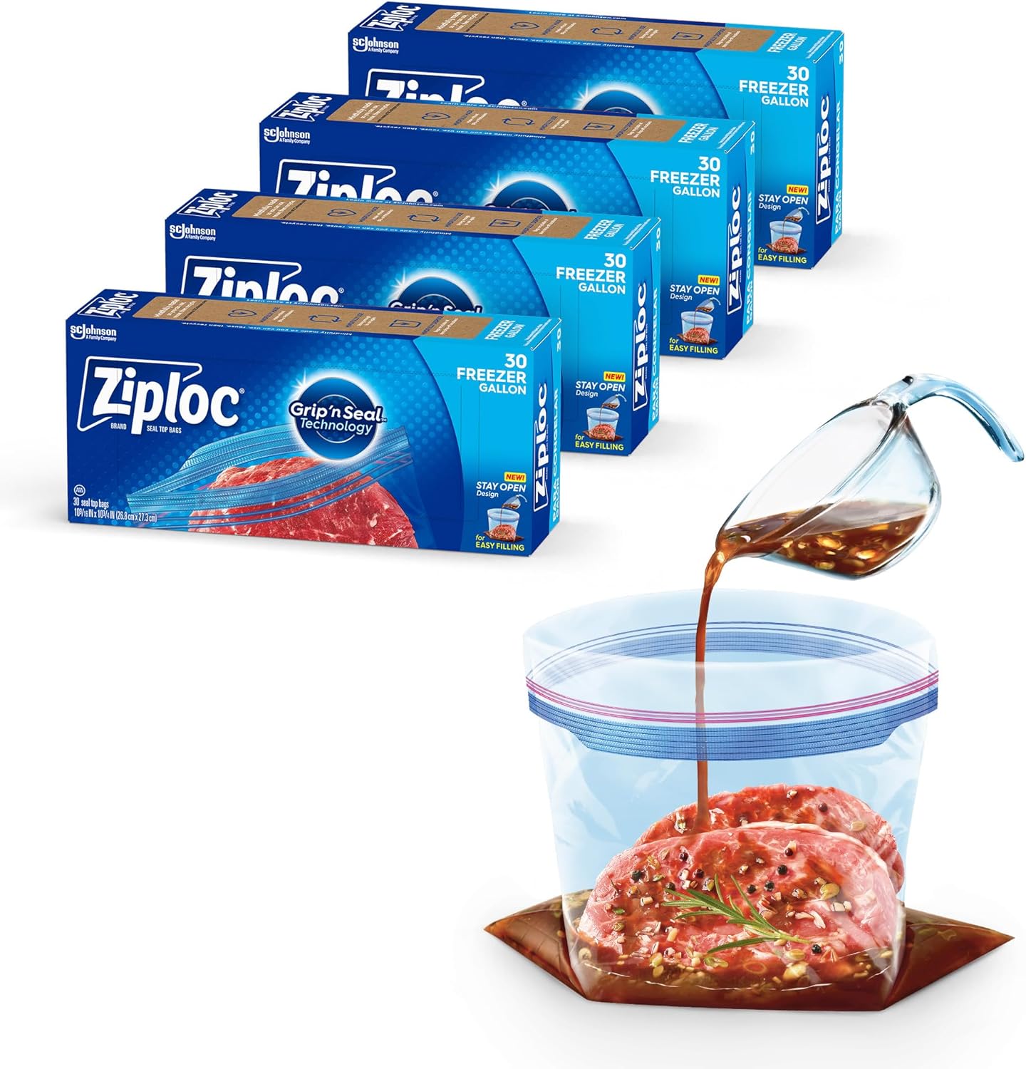 Ziploc Quart Food Storage Freezer Bags, Stay Open Design with Stand-Up Bottom, Easy to Fill, 75 Count