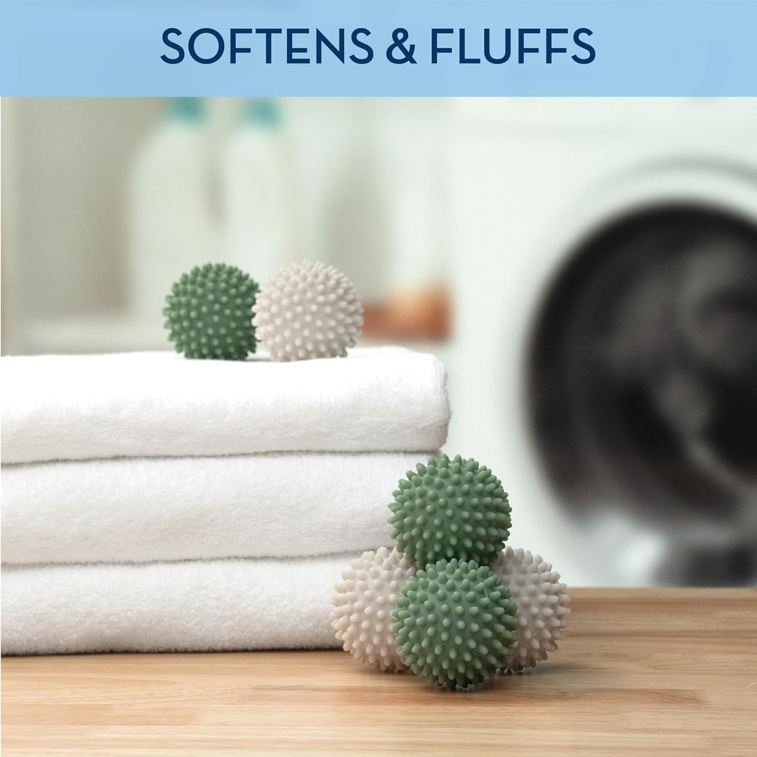 S&T INC. Reusable Dryer Balls, Fabric Softener for Laundry, Blue, 2.5 in, 6 Pack