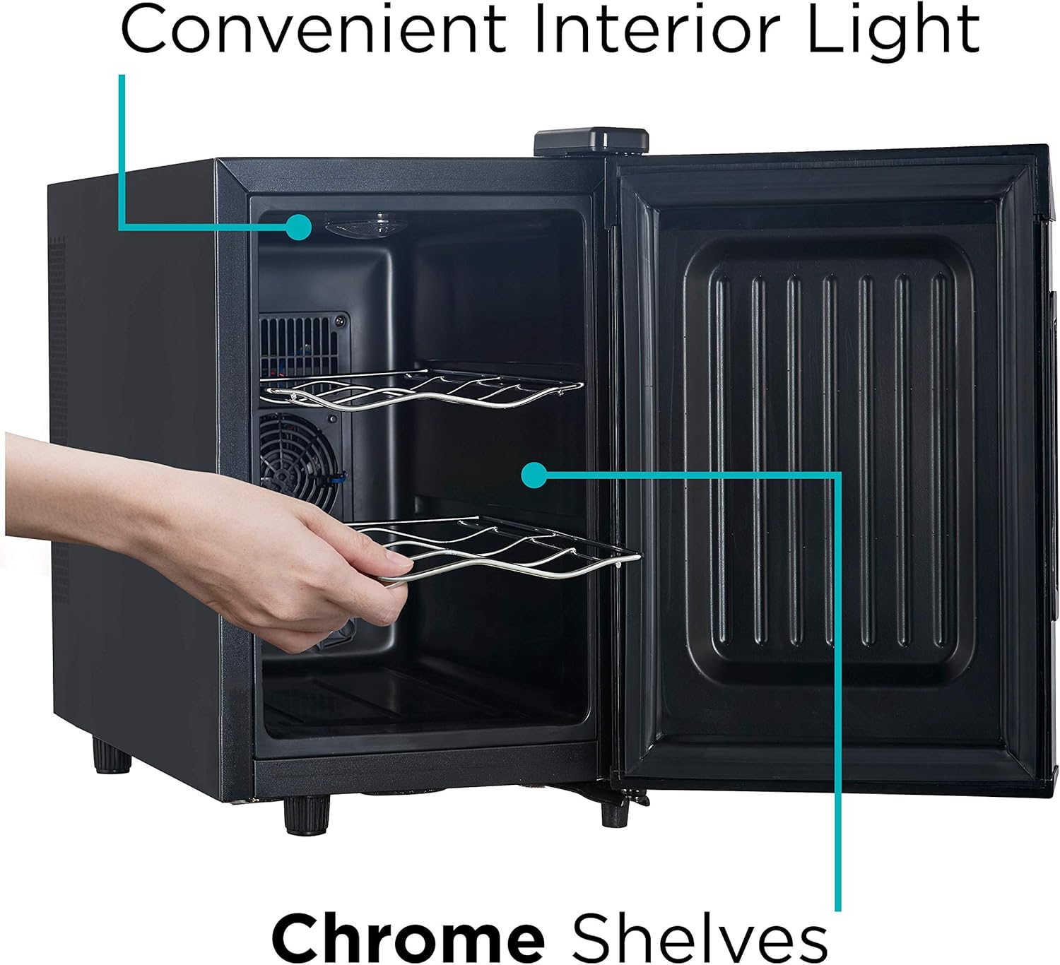 BLACK+DECKER Wine Fridge 12 Bottles, Thermoelectric Wine Cooler Refrigerator with Mirrored Front, Freestanding 12 Bottle Wine Fridge, BD60336