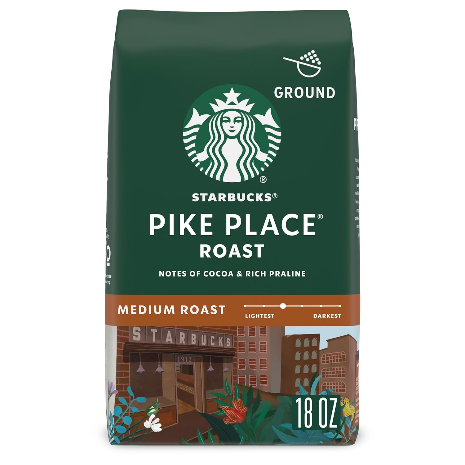 Starbucks Ground Coffee, Medium Roast Coffee, Pike Place Roast, 100% Arabica, 1 Bag (28 Oz)
