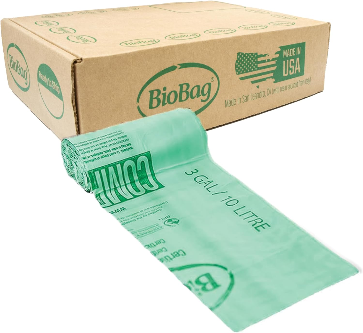 BioBag (USA), The Original Compostable Bag, 2.6 Gallon, 100 Total Count, 100% Certified Compostable Kitchen Food Scrap Bags, Kitchen Compost Bin Compatible