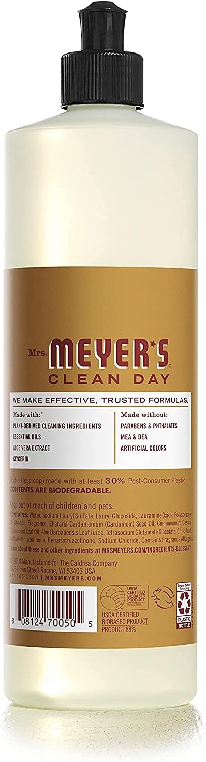 MRS. MEYER'S CLEAN DAY Liquid Dish Soap, Biodegradable Formula, Basil, 16 fl. oz - Pack of 3