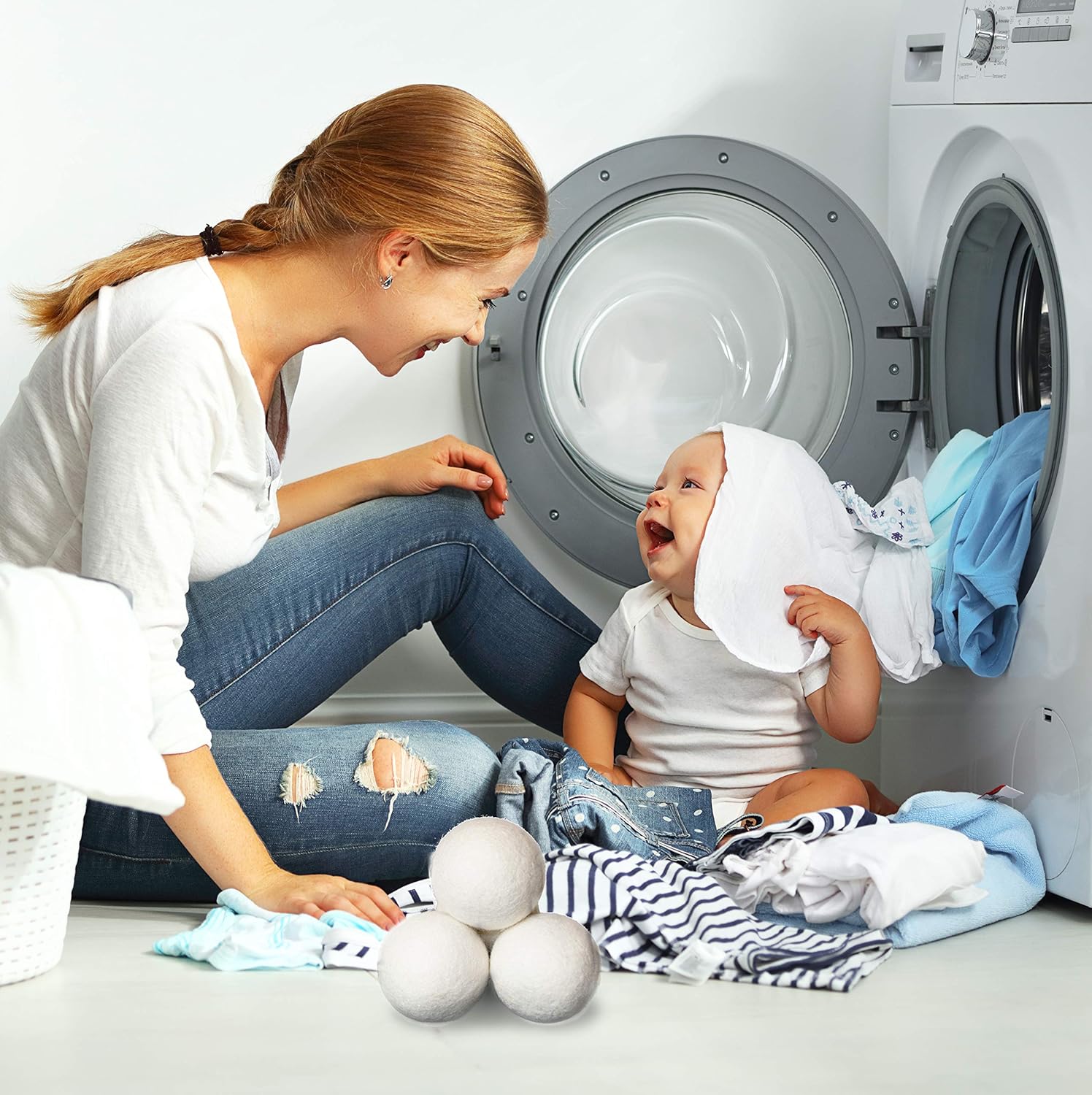 SnugPad Wool Dryer Balls XL Size 6 Pack, Natural Fabric Softener 100% Organic Premium New Zealand Wool, No Fillers, Anti Static, Lint Free, White 6 Count