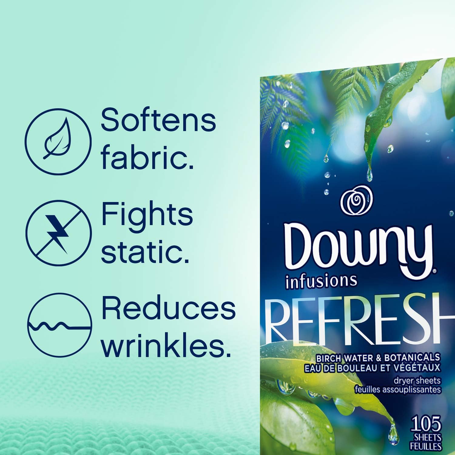 Downy Infusions Mega Dryer Sheets, Laundry Fabric Softener, CALM, Lavender and Vanilla Bean, 180 Count (3 box of 60 sheets)