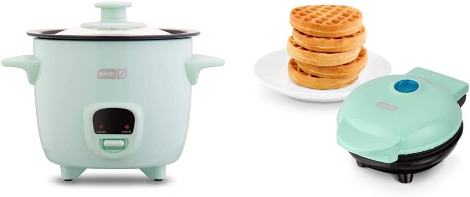 DASH Mini Rice Cooker Steamer with Removable Nonstick Pot, Keep Warm Function & Recipe Guide, .5 Quart, for Soups, Stews, Grains & Oatmeal - Aqua