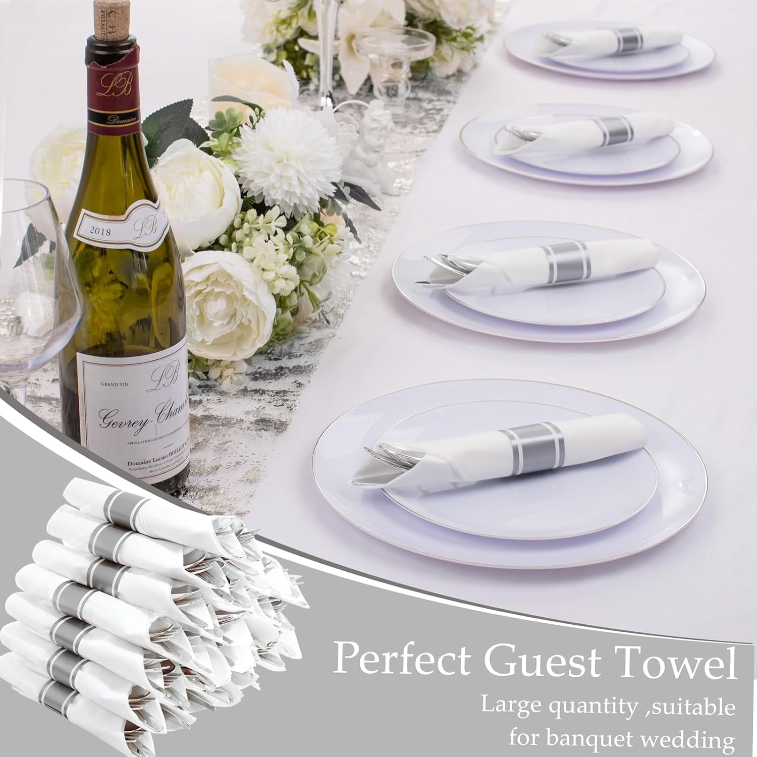 Supernal 60 Pack Pre Rolled Napkins with Gold Plastic Silverware, Premium Disposable Gold Wrapped Cutlery Set Includes: 60 Forks 60 Knives 60 Spoons 60 Napkin for Party