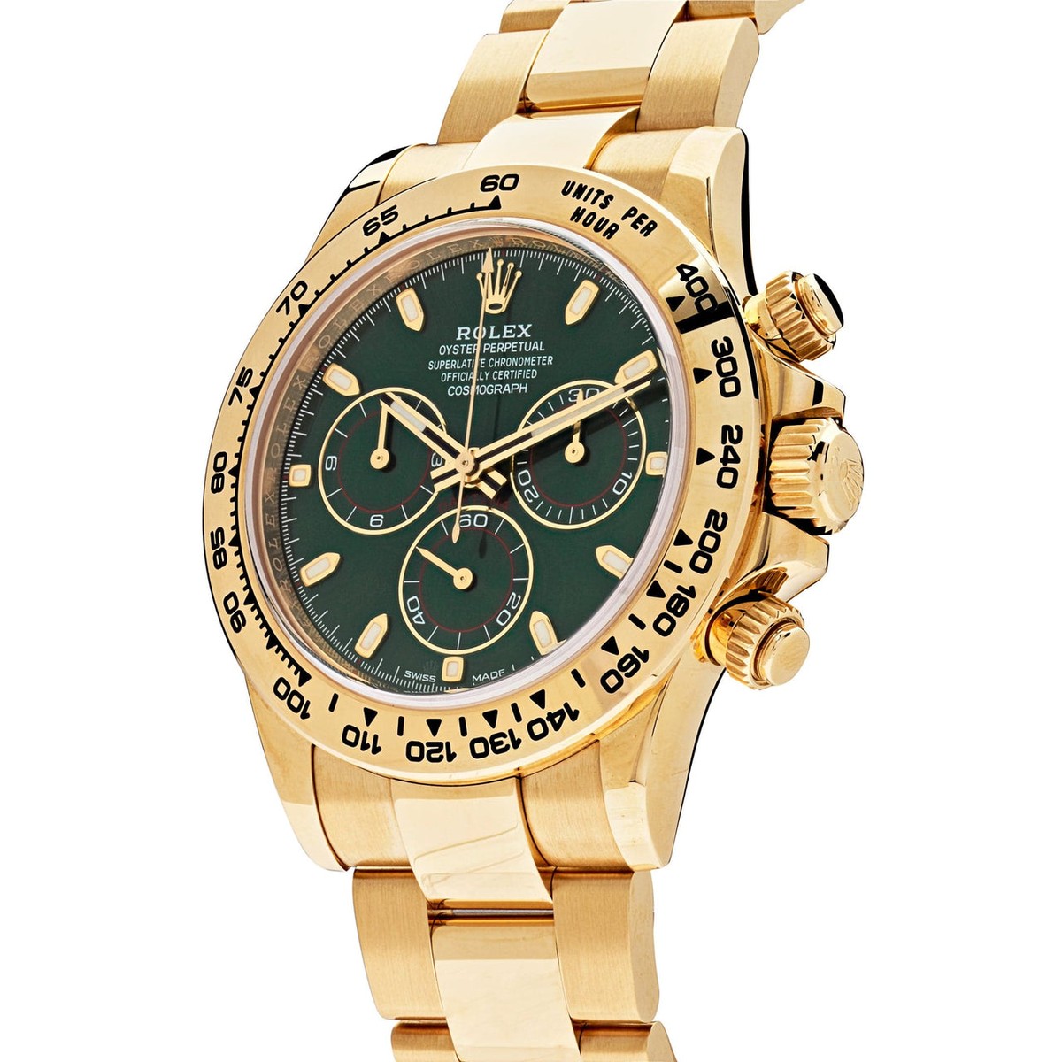 ROLEX yellow gold and green-dialled Daytona 42mm
