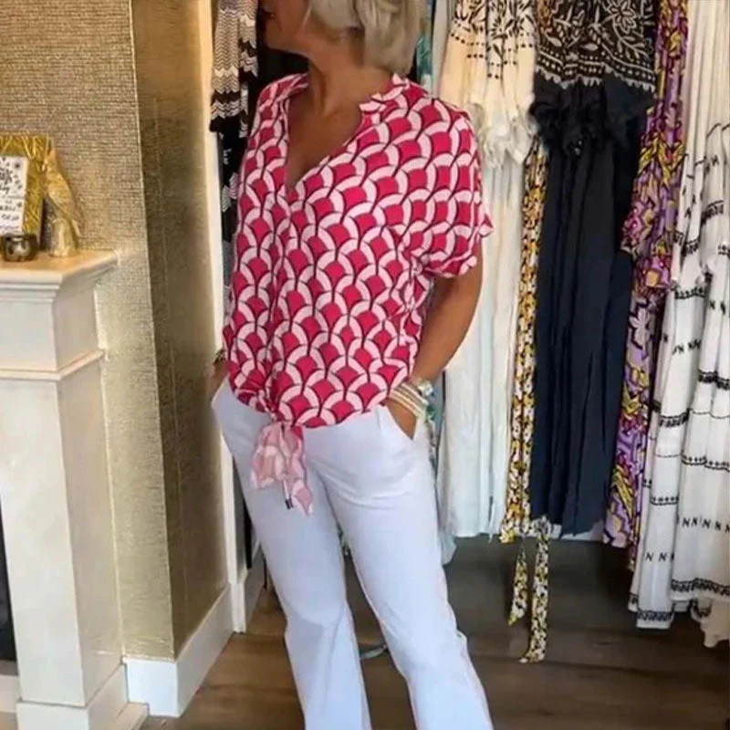 🔥Short-Sleeved V-Neck Printed Casual Top