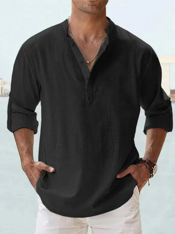 Men's linen casual long-sleeved shirt