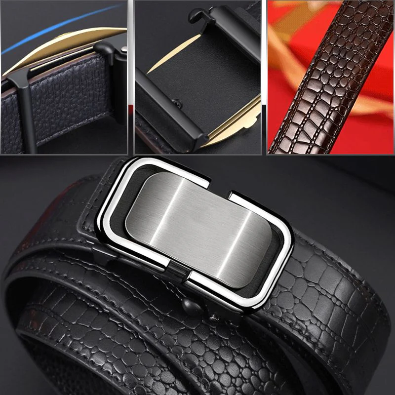 Great Gift! Men’s Luxury Crocodile Pattern Leather Belt Automatic Buckle