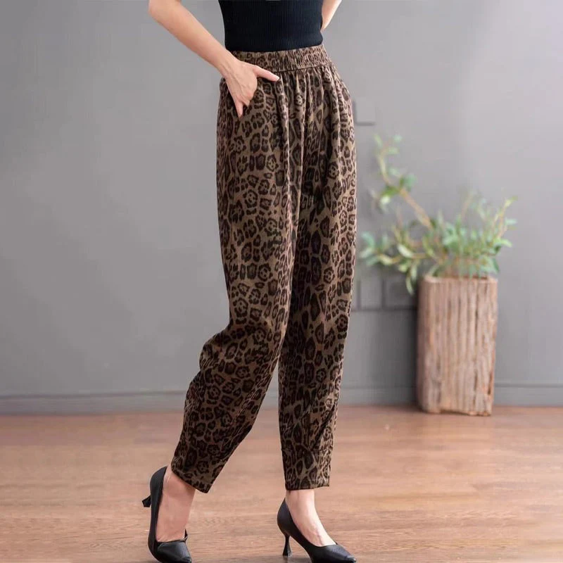 Women's Leopard Print Pants with Pockets