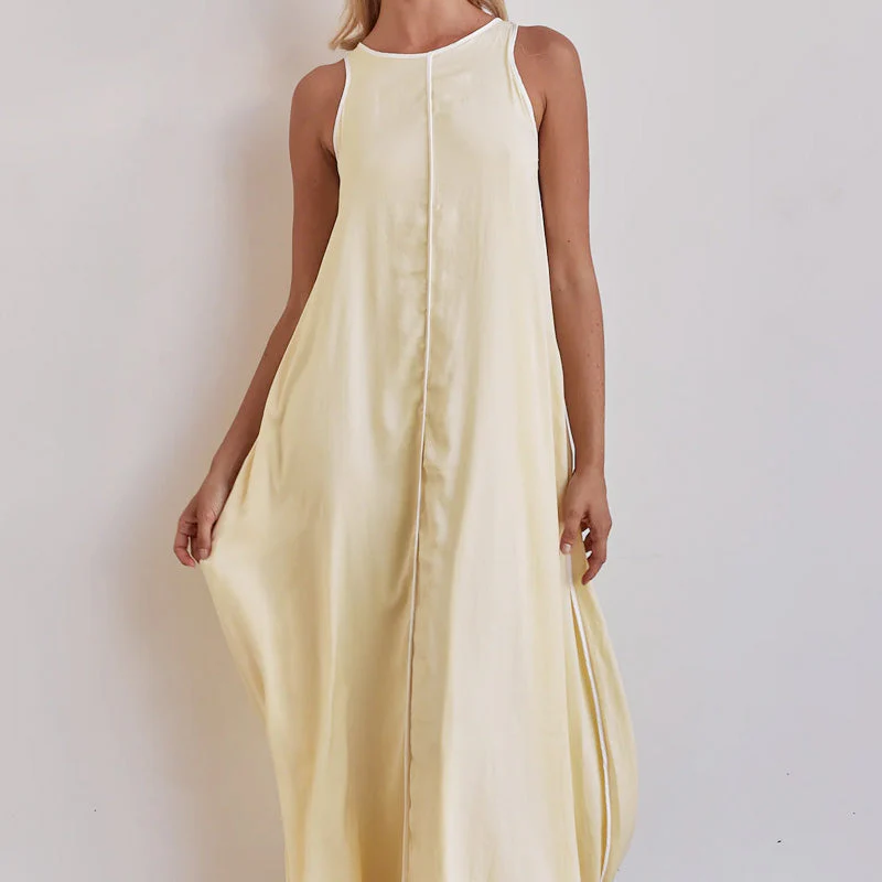 Solid Color Round Neck Sleeveless Flowy Dress