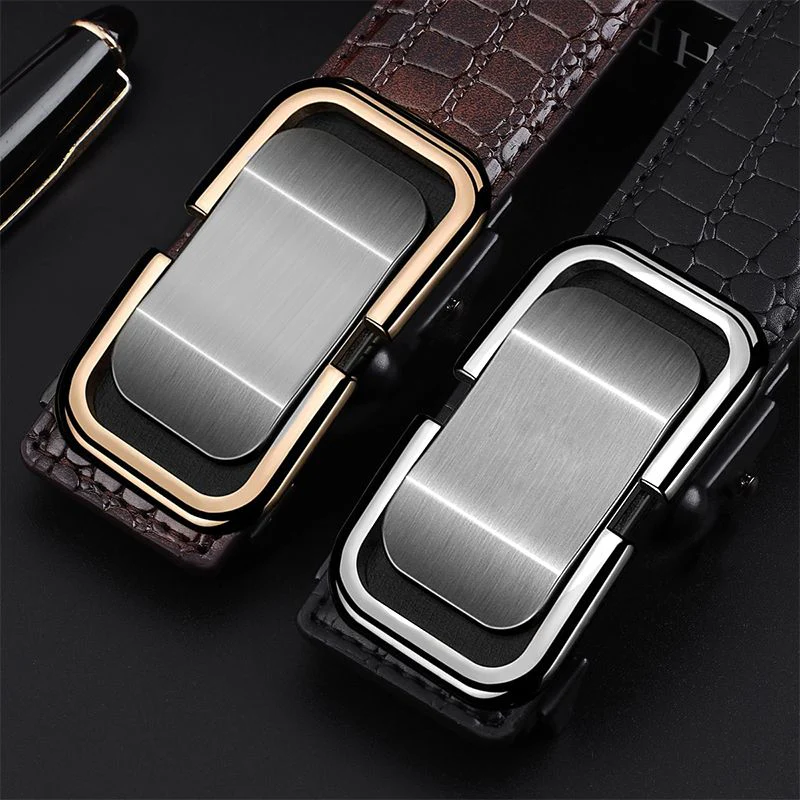 Great Gift! Men’s Luxury Crocodile Pattern Leather Belt Automatic Buckle