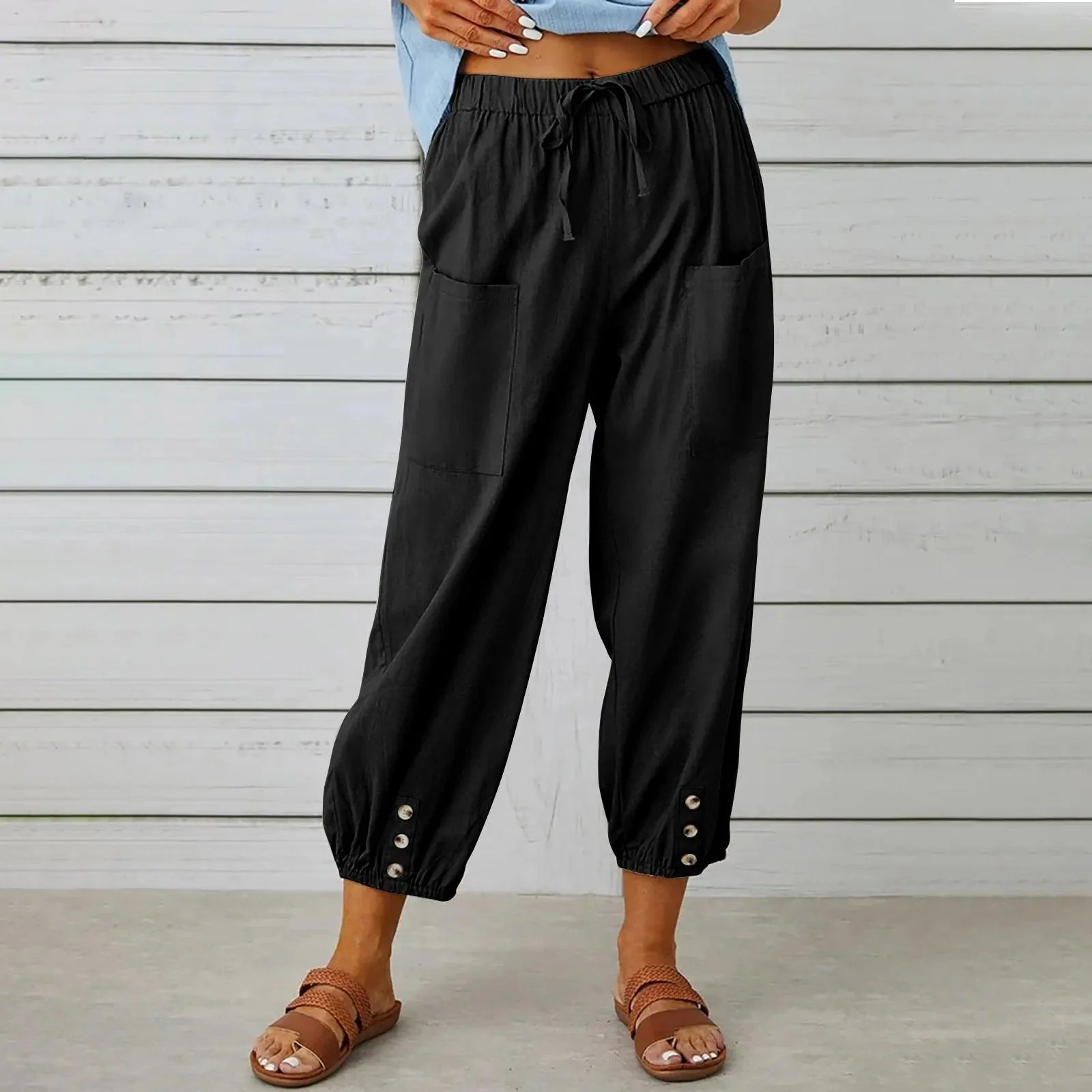 🔥New Arrival Hot Sale - 50% OFF🔥Women's Capri Pants Wide Leg Drawstring👖