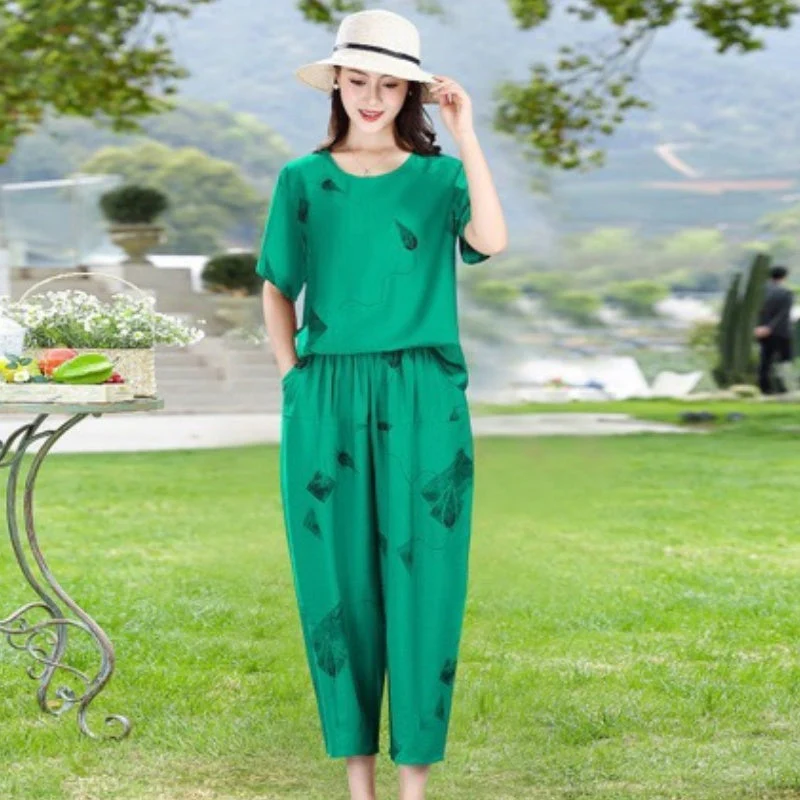 🎁Hot Sale 49% Off🌸 Women’s Printed Short-Sleeved Top & Cropped Pants Set  ✨👚👖