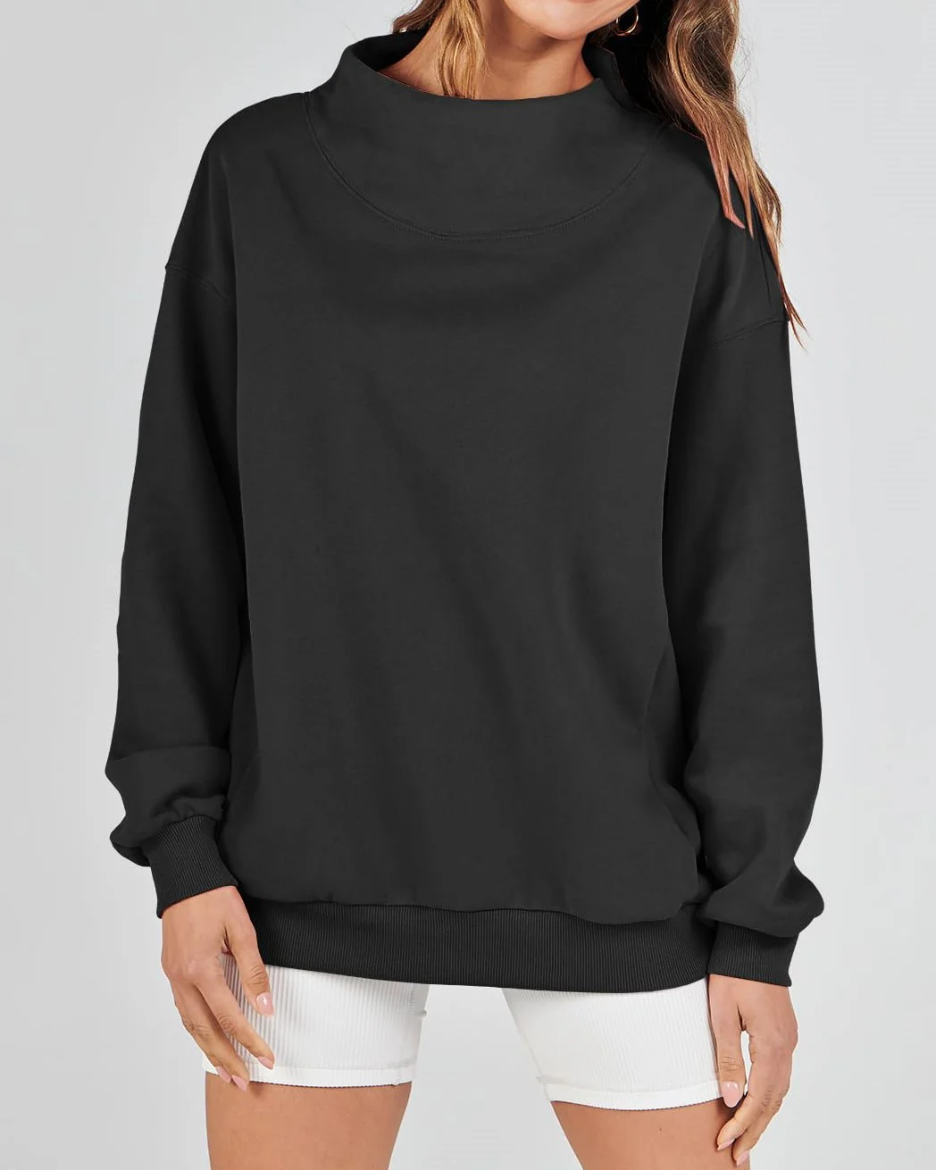 🔥Last Day Sale 49%🔥Women's Slit Mock Neck Oversized Sweatshirt