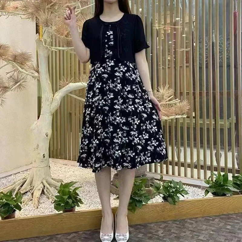 Elegant Faux-2-Piece Floral Dress