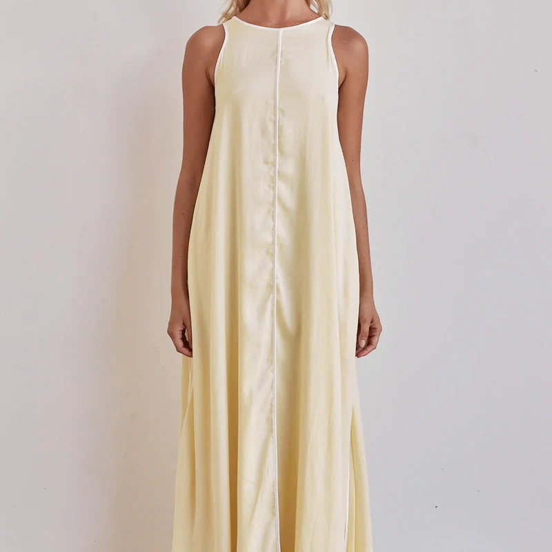 Solid Color Round Neck Sleeveless Flowy Dress