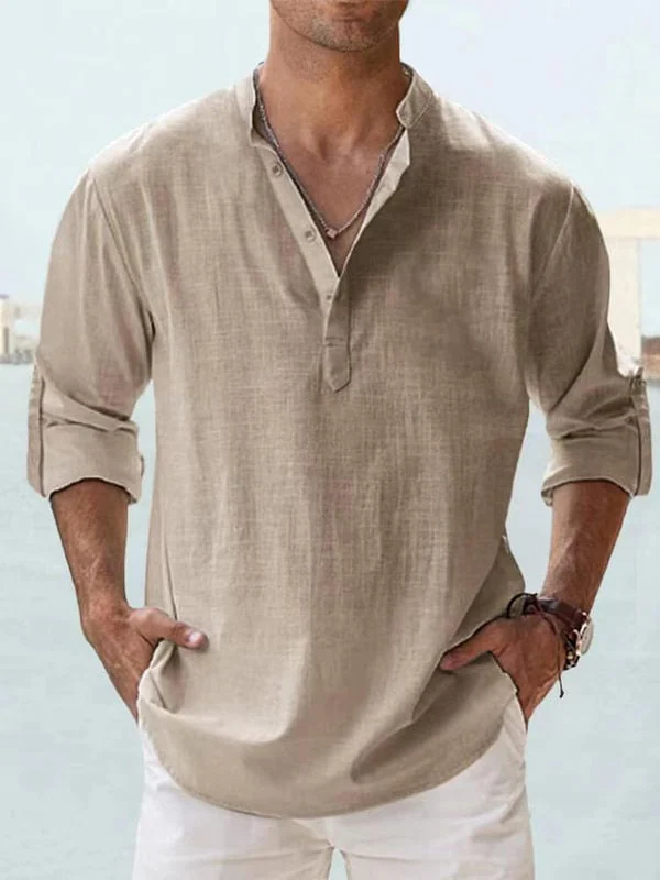 Men's linen casual long-sleeved shirt
