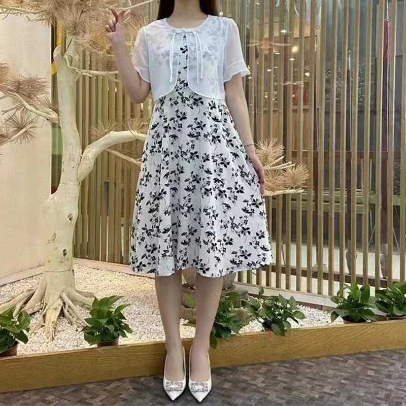 Elegant Faux-2-Piece Floral Dress