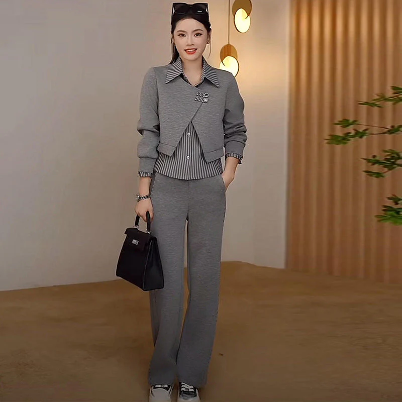 ⏳ Limited time 50% off! 💥Women's Fake 2 Piece Top & Straight Leg Pants 2-PCS Set