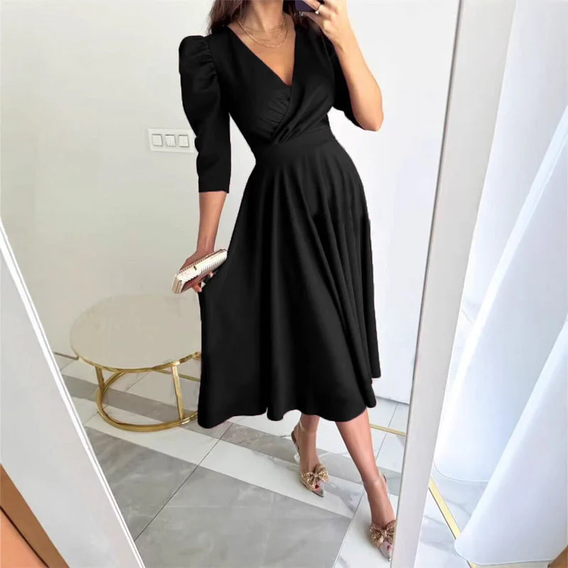 🌸Spring Specials💐 Women's V-Neck Pleated Waist-slimming Midi Dress - Flattering & Versatile for Every Spring Occasion