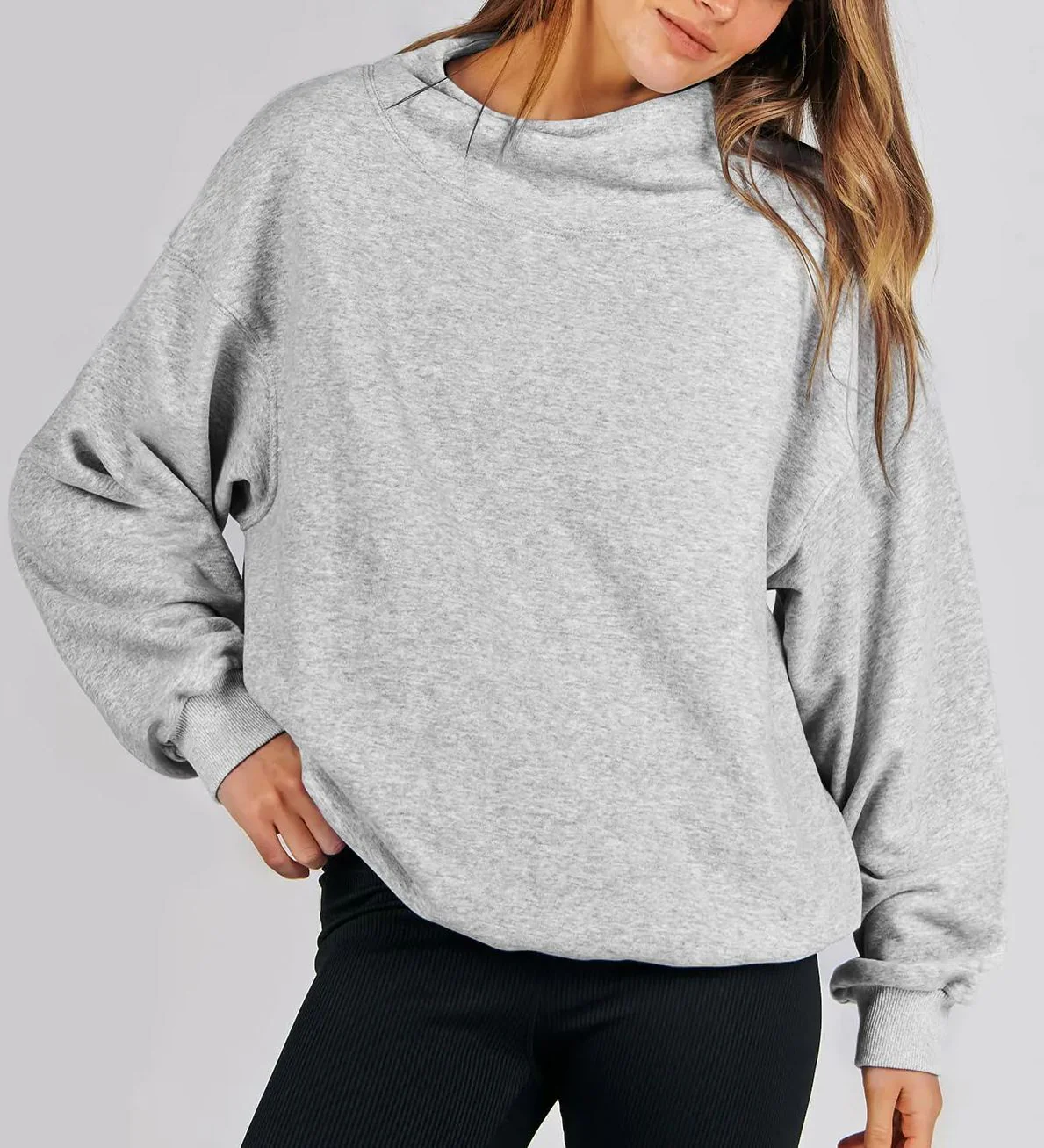 🔥Last Day Sale 49%🔥Women's Slit Mock Neck Oversized Sweatshirt