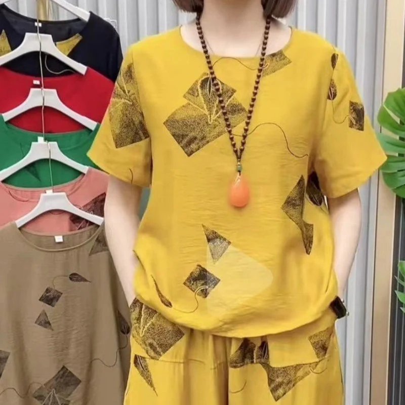 🎁Hot Sale 49% Off🌸 Women’s Printed Short-Sleeved Top & Cropped Pants Set  ✨👚👖