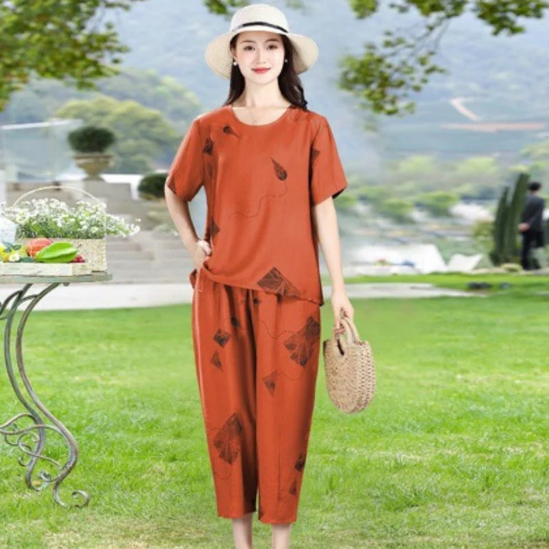 🎁Hot Sale 49% Off🌸 Women’s Printed Short-Sleeved Top & Cropped Pants Set  ✨👚👖