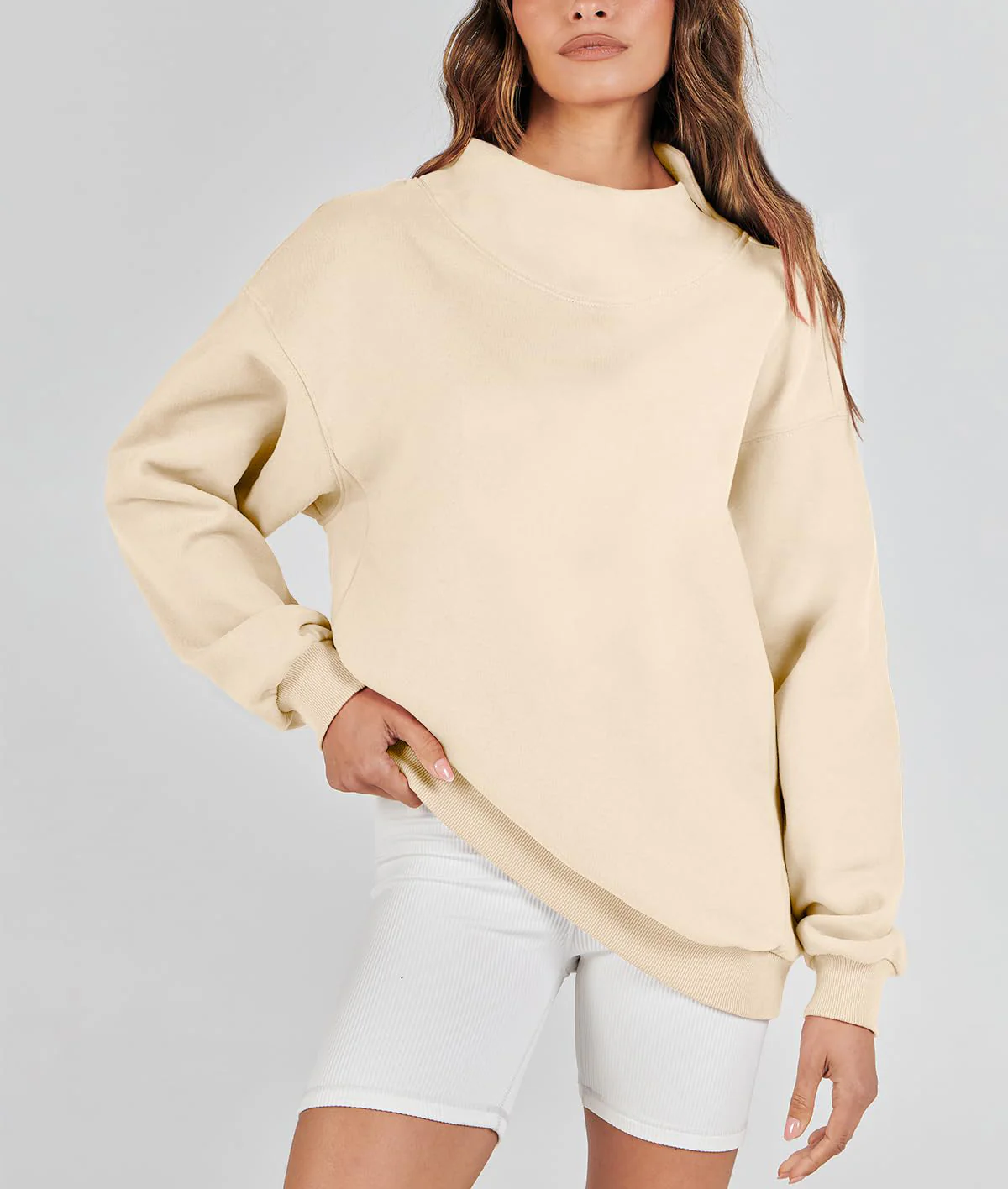 🔥Last Day Sale 49%🔥Women's Slit Mock Neck Oversized Sweatshirt