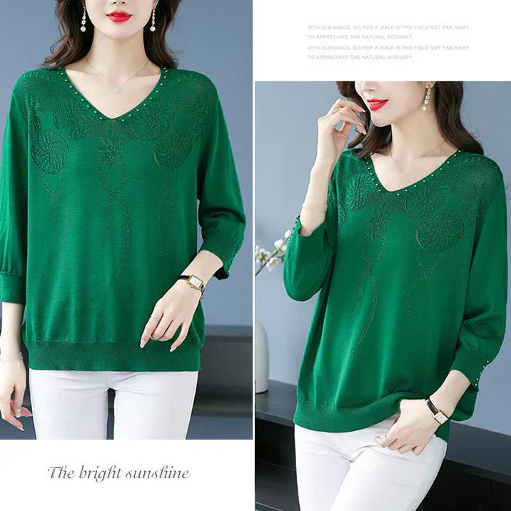 🔥Last Day Sale 49%🔥Women’s Vintage V-neck Beaded Pullover Shirt