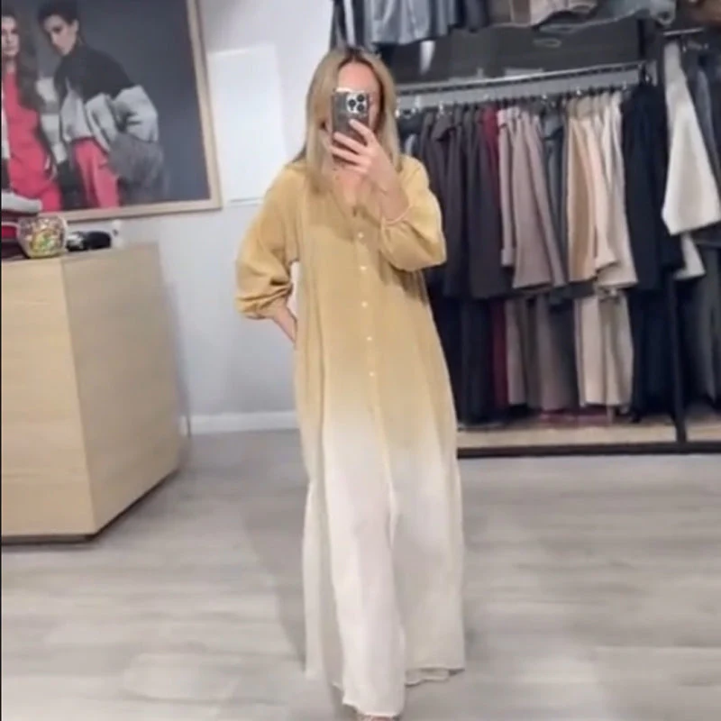 Women's V-Neck Gradient Color Loose Casual Dress