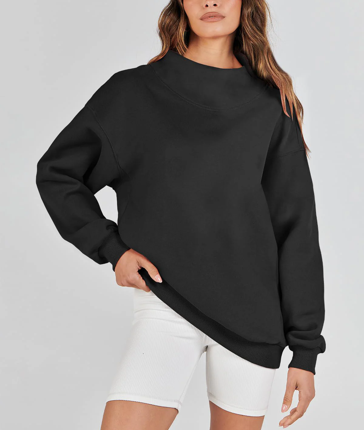 🔥Last Day Sale 49%🔥Women's Slit Mock Neck Oversized Sweatshirt