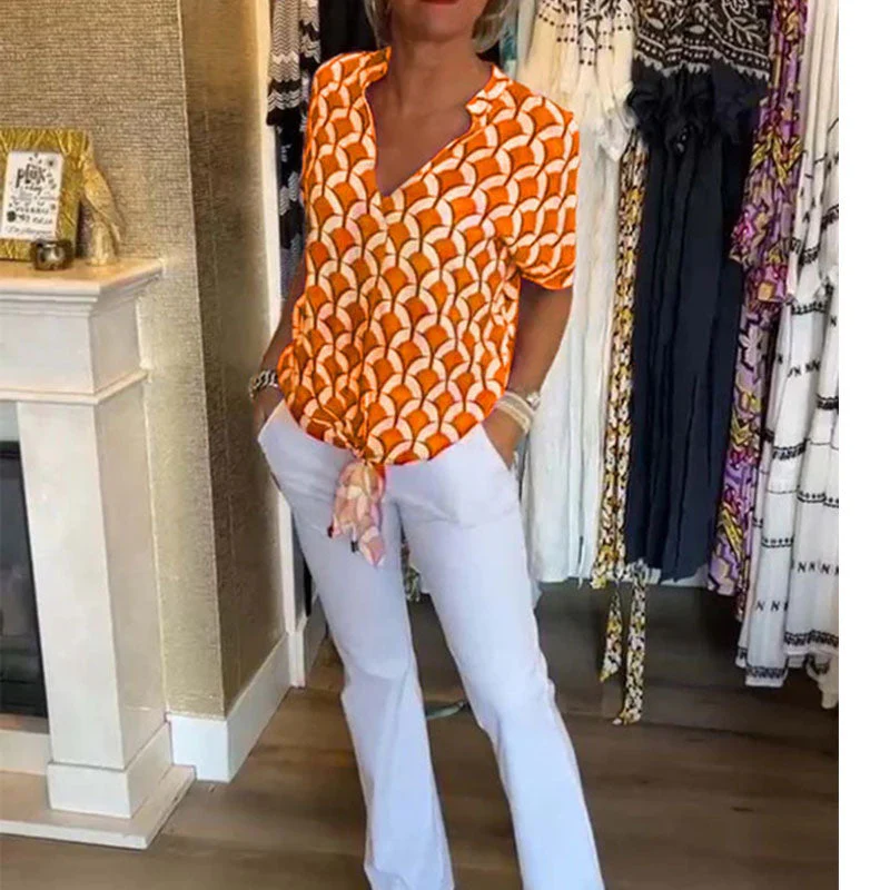 🔥Short-Sleeved V-Neck Printed Casual Top