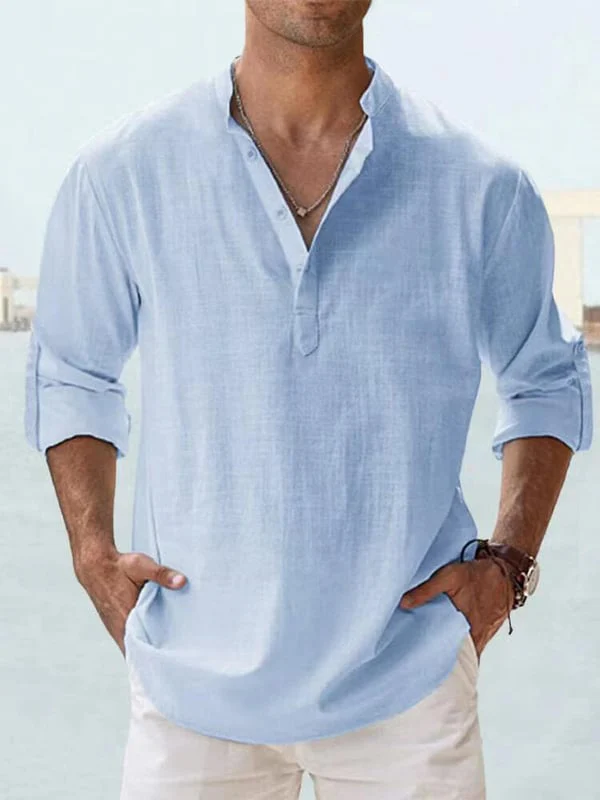 Men's linen casual long-sleeved shirt