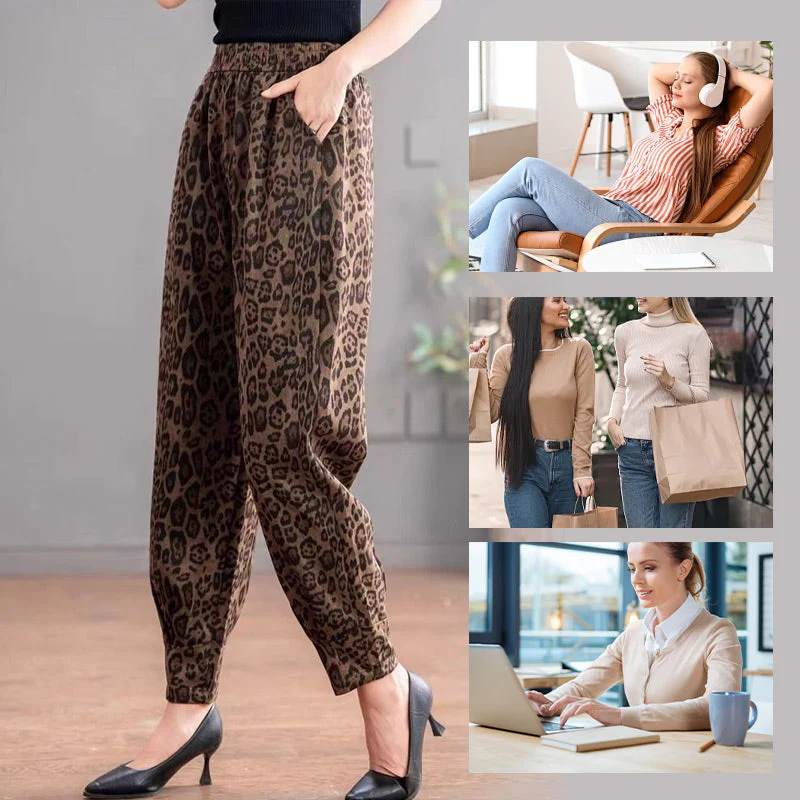Women's Leopard Print Pants with Pockets