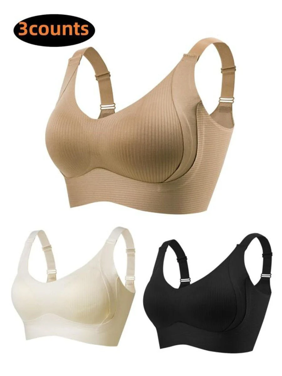 🎁Buy 1 Get 3 Packs💕Women's Ribbed Push Up Adjustable Wireless Bra