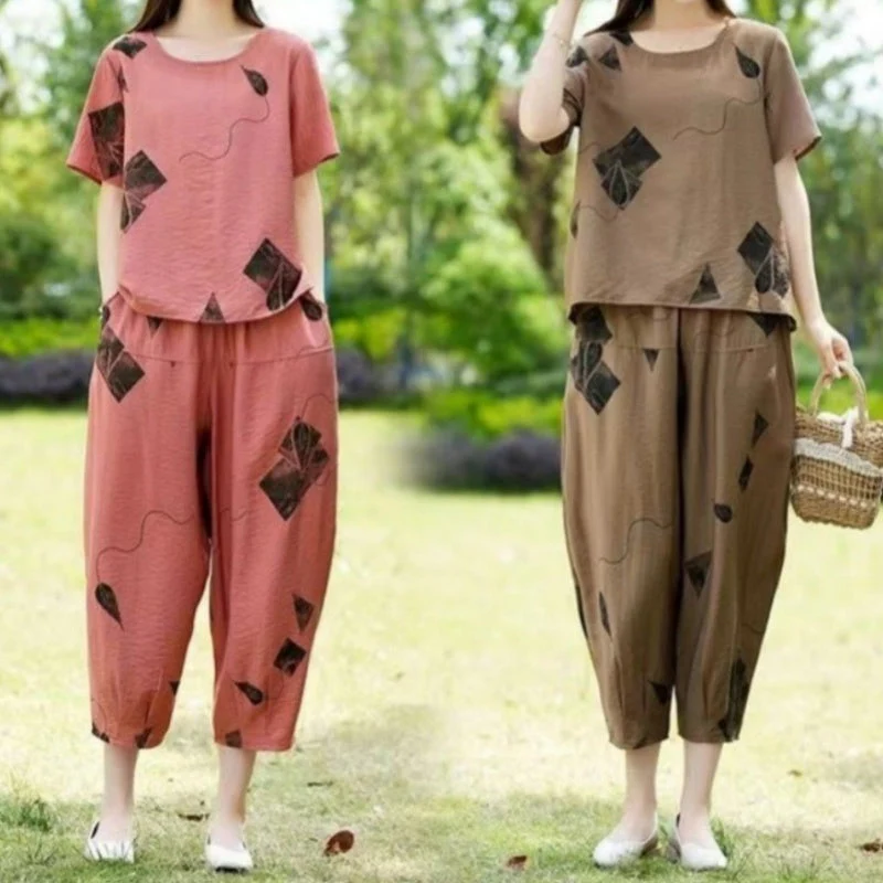🎁Hot Sale 49% Off🌸 Women’s Printed Short-Sleeved Top & Cropped Pants Set  ✨👚👖