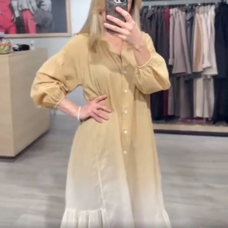 Women's V-Neck Gradient Color Loose Casual Dress